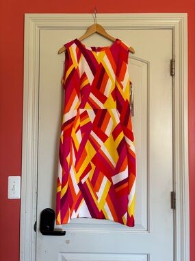 Calvin Klein Sleeveless Midi Dress in Pink, Yellow & Red  Print. Size 12. NWT!